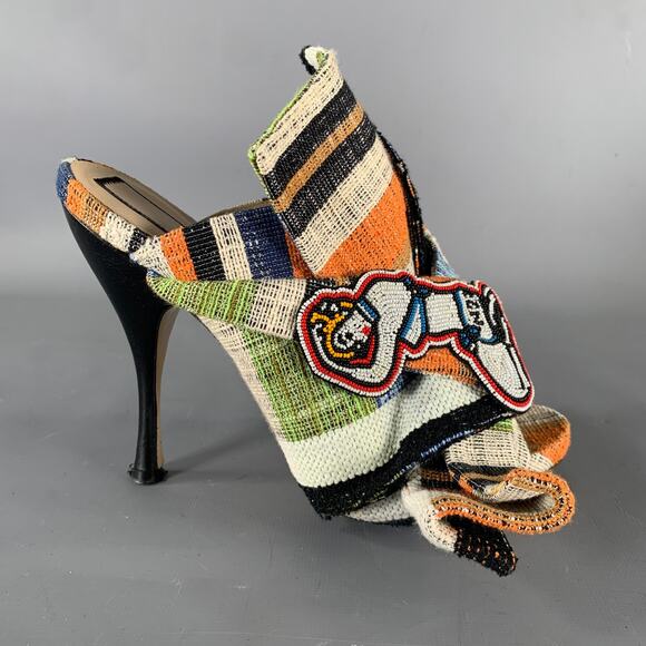 No. 21 Size 7.5 Tan Multi-Color Raso Peep Toe Pumps - Picture 2 of 7